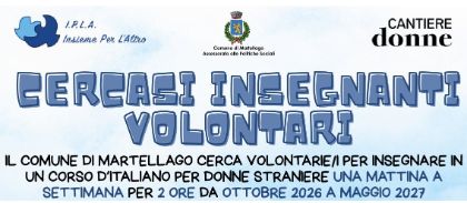 CERCASI INSEGNATI VOLONTARI PER CORSO DI ITALIANO PER STRANIERE