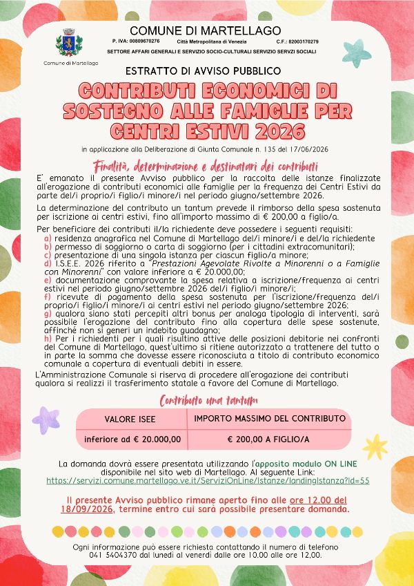 Bando Centri Estivi 2026