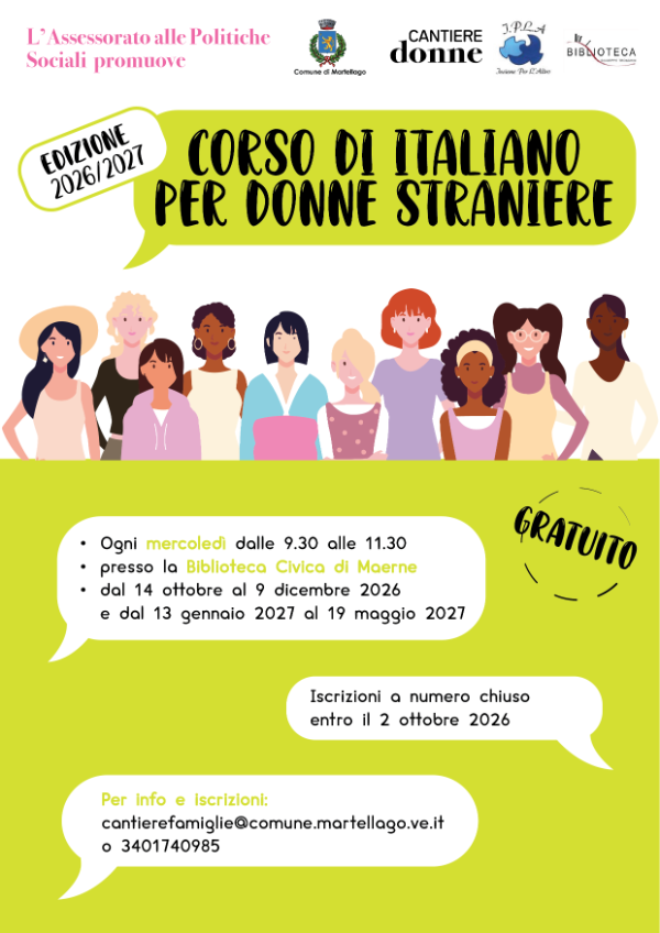 Locandina Corso di italiano per donne straniere 2026-2027